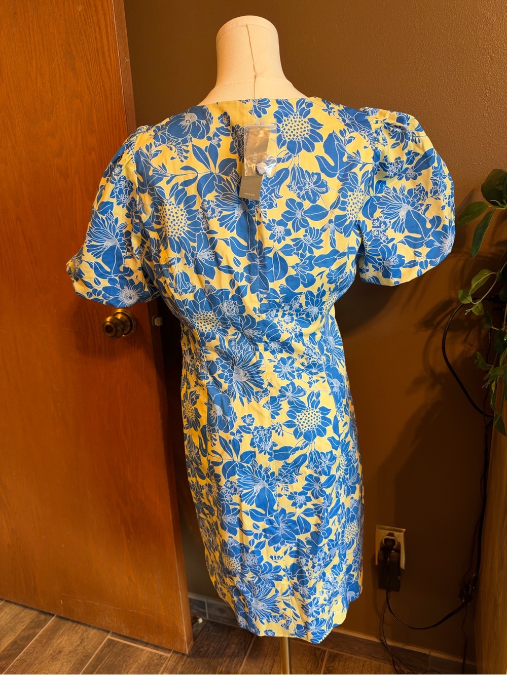 J. Crew Yellow and Blue Floral V-Neck Puff Sleeve Mini Dress - Picture 5 of 6
